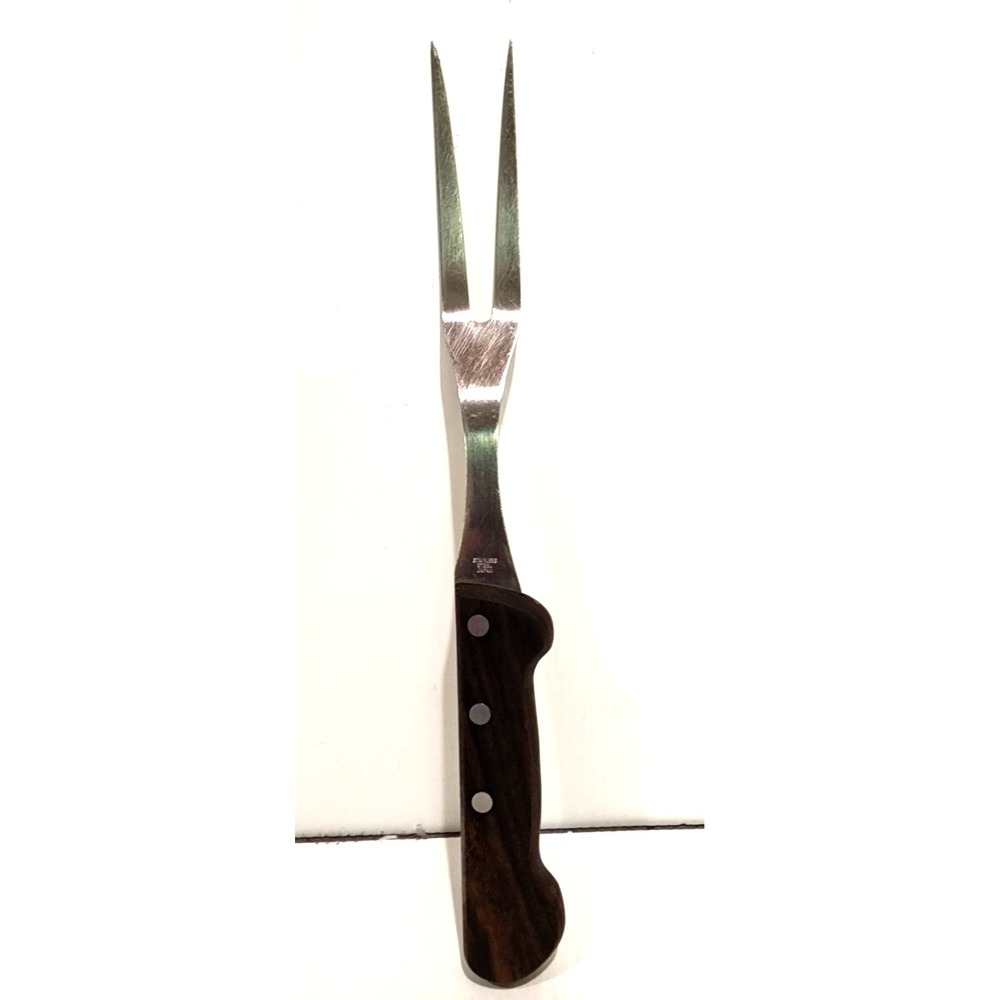 Vintage Serving Meat Carving Fork Wood Handle Stainless Steel 12"